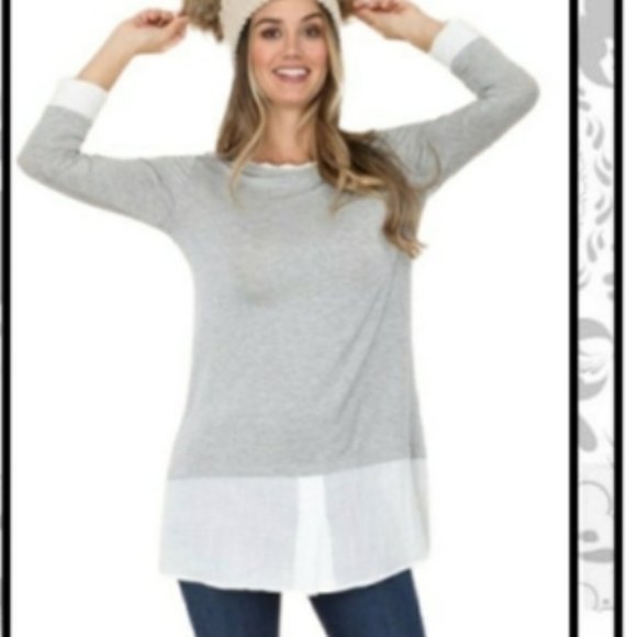 NWT Grey & White Contrast Sheer Bottom Tunic - Picture 5 of 13